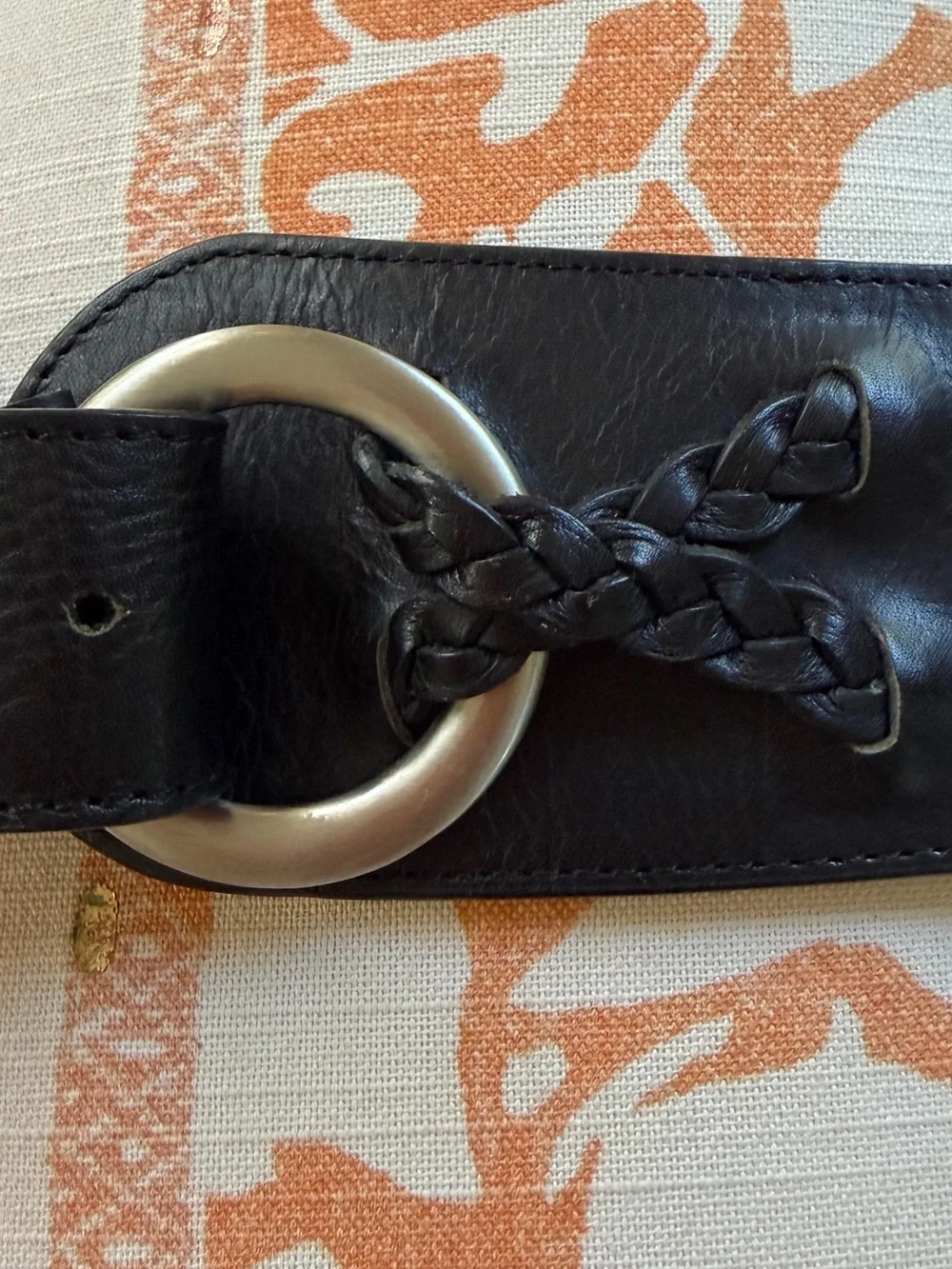 J. Jill Black Leather Belt with Silver Hardware and Braid Detail. Size: S.